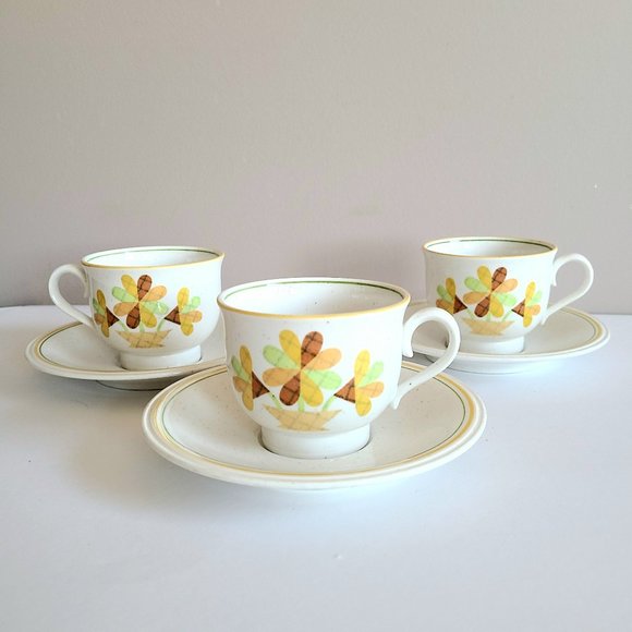 Vintage Patches Versatone by Noritake Japan BE O2 W10 set of 3 cup with saucers. - Picture 1 of 7